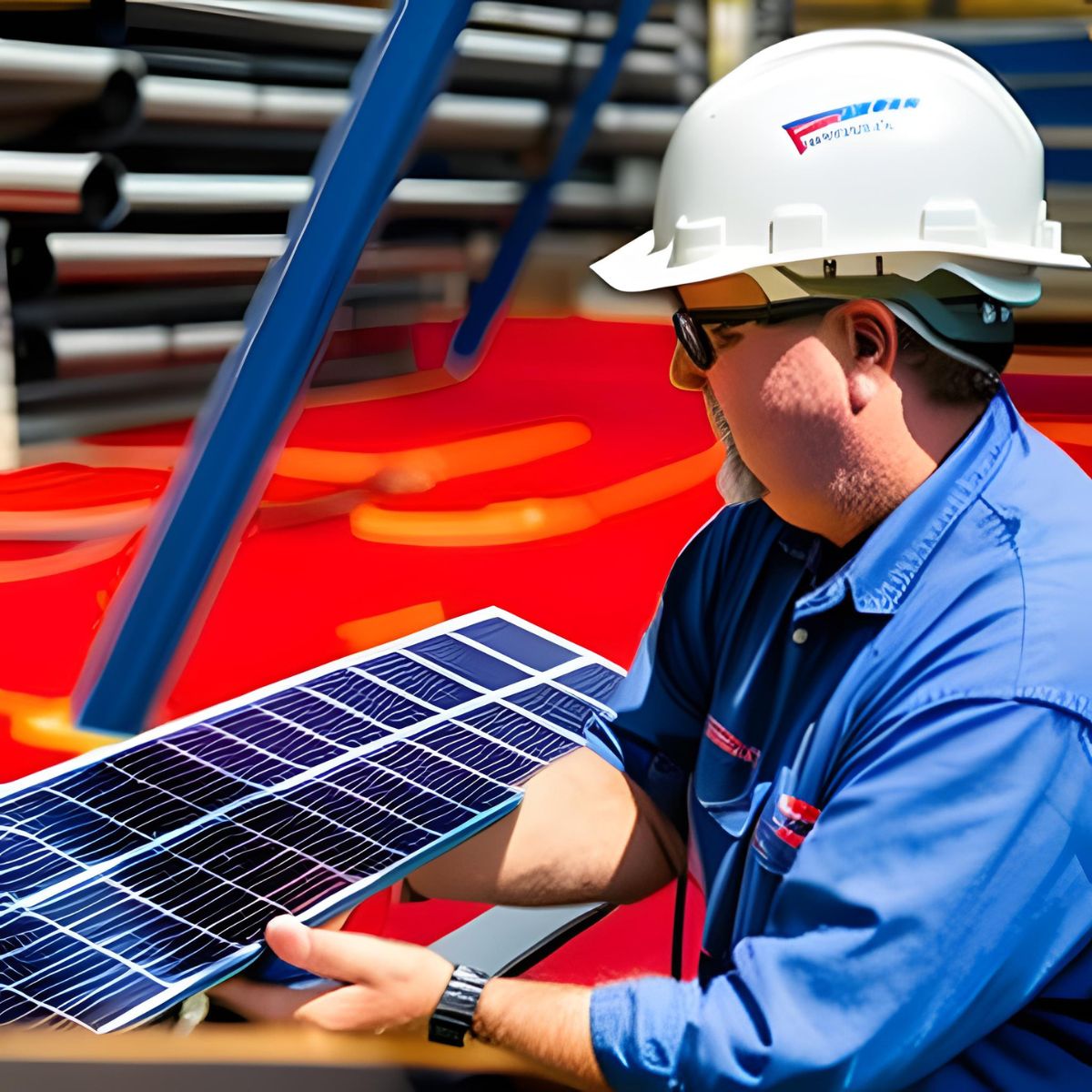Operario realizando mantenimiento de placas solares